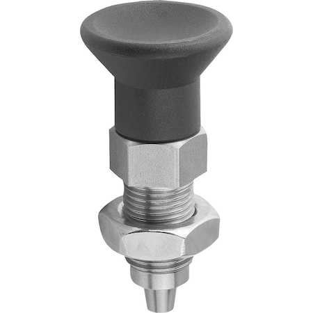 Kipp Indexing Plunger Premium W Tapered Indexing Pin Size:2 D1=M12X1, 5, D=6, Form:B Wo. Groove W Locknut,  K0736.502206